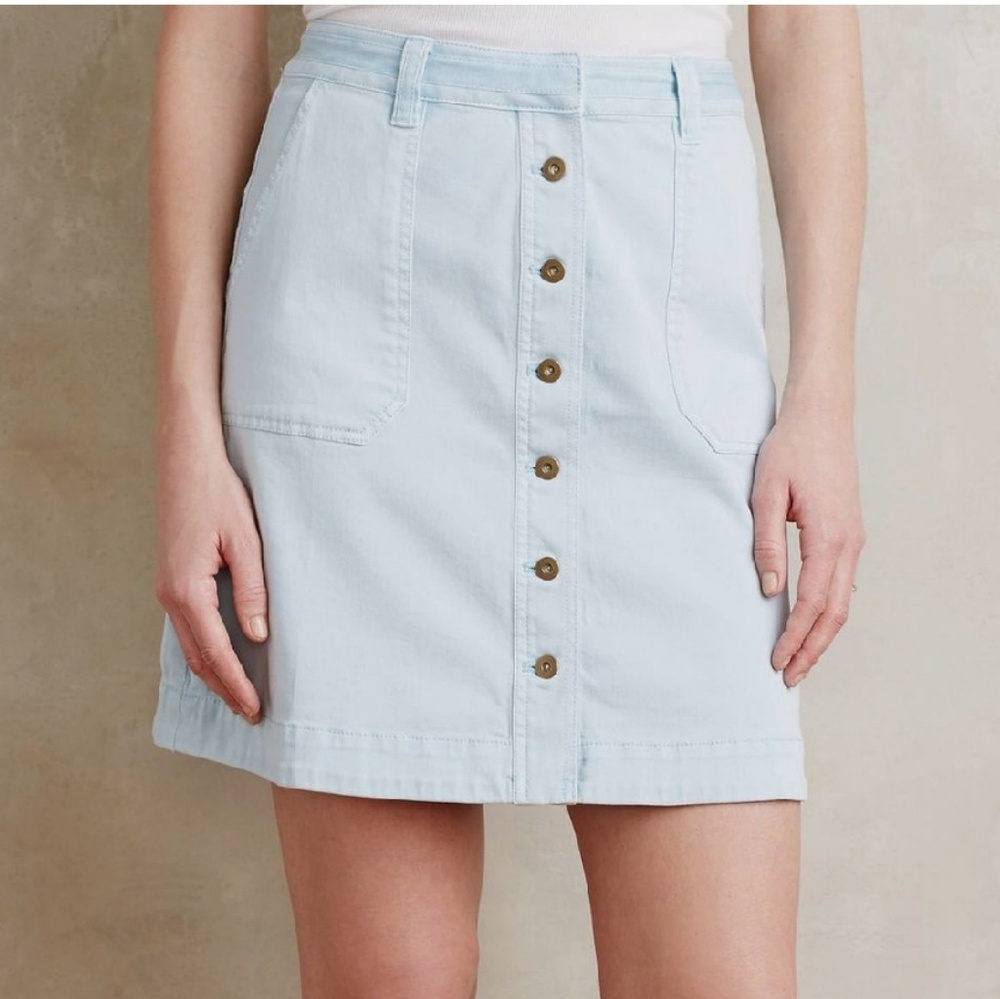 Anthropologie Pilcro Chino pale blue button skirt